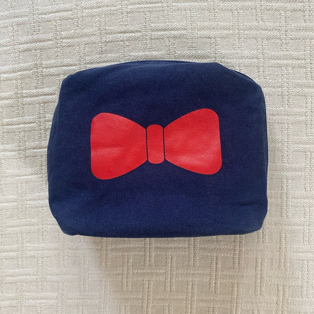 Navy & red printed bow coquette whimsical canvas pouch make up bag